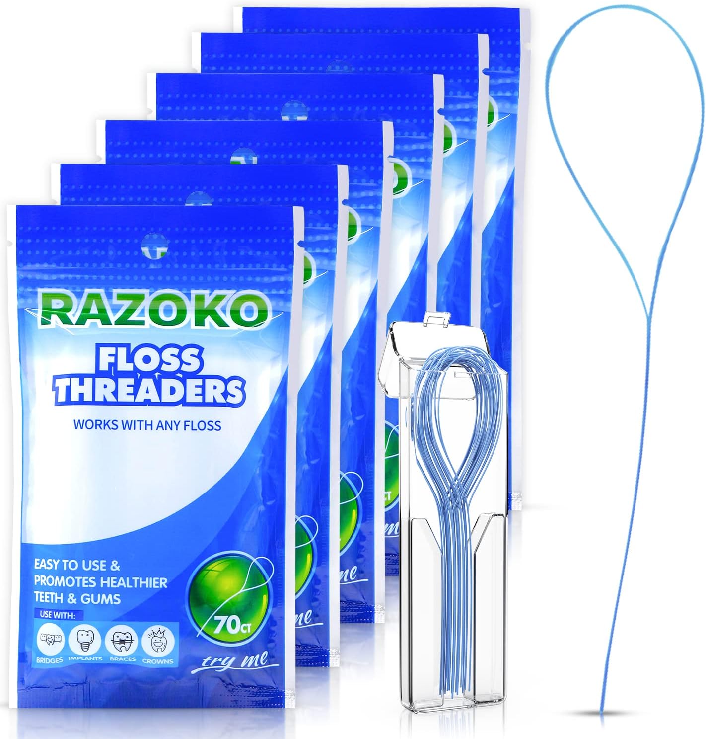 RAZOKO Dental Health/Floss Threaders |/For Braces, Bridges, and Implants (6pack) 420 Count