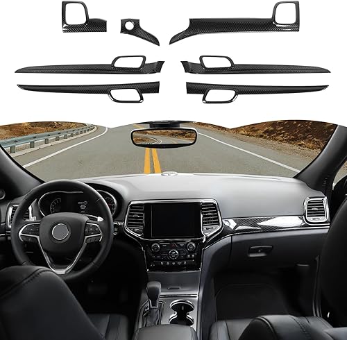 RT-TCZ Panel de tablero de consola central de fibra de carbono, cubierta de manija interior de puerta, kit de decoración para Jeep Grand Cherokee