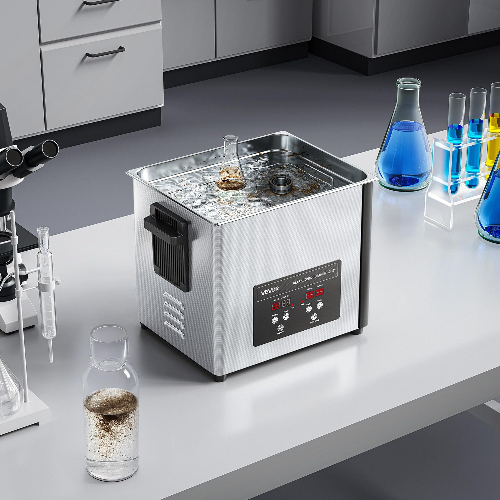 VEVOR 10 L Ultraschallreiniger, professionelle Ultraschallreinigungsmaschine mit Reinigungskorb & Digitalanzeige, 180 W Edelstahl 40 kHz Industrielle Reinigungsmaschine für Teile Vergaser Instrumente