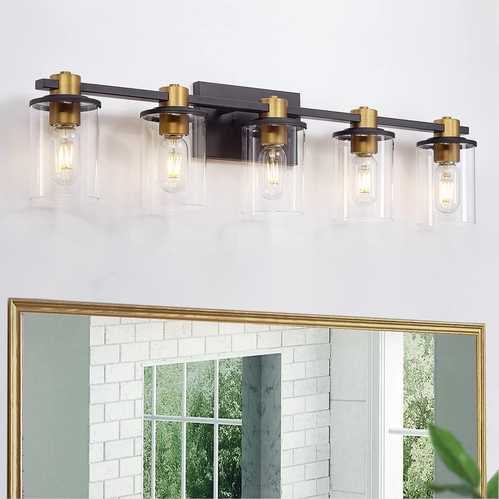 Atocif 5 Light Bathroom Vanity Light Fixtures, Black and Gold Vanity ...
