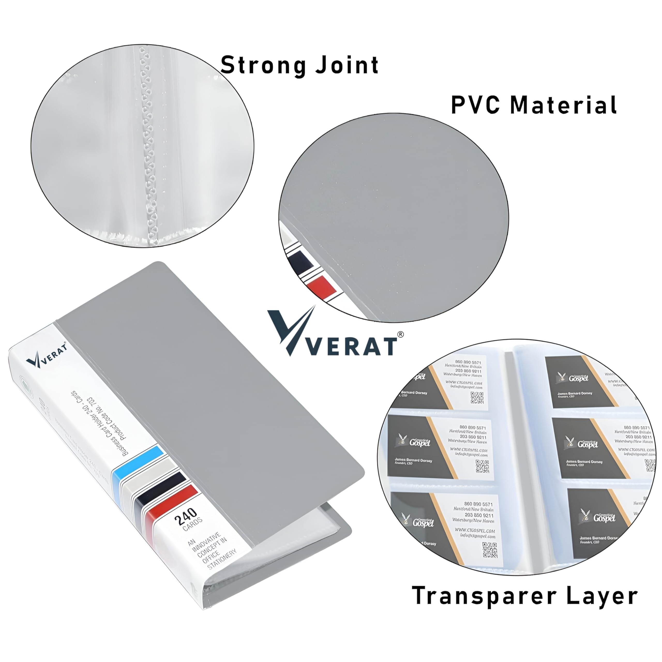 VERAT Business Card Holder, 120 Pockets for 240 Cards Business Card Holder | Debit/Credit/Business/Visiting Name ID Card Holder Card Organizer Professional Office Organizer (Grey, Card Holder) 2