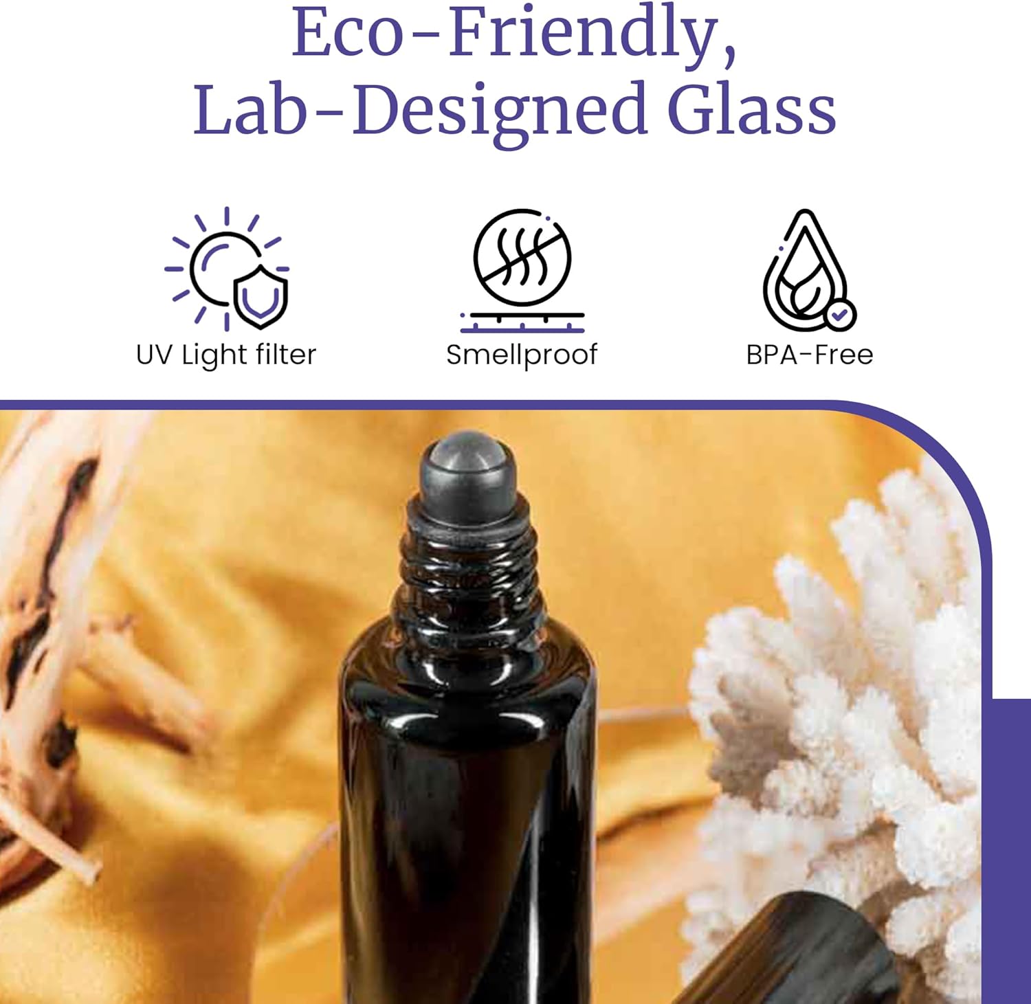 Infinity Jars Black Ultraviolet Glass Bottle 30 Ml (1 fl oz) w/Glass Ball Roll on Tip Screw top Bottle for Essential oil, Airtight Round Bottles Cosmetic Containers Roller Bottles w/Black Cap 3-Pack