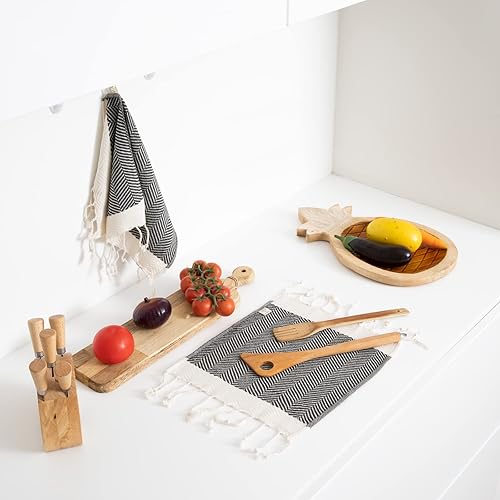 Miniatura 3 de SMYRNA TURKISH COTTON Paquete de 6 paños de cocina de la serie Herringbone, 100% algodón, de 12 x 12 pulgadas, lavables a máquina, suaves,