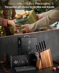 XINZUO 7PC Damascus Steel Kitchen Knife Set with Acacia Wood Block,Multifunctional Kitchen Scissors,Professional Sharp Chef Knife Forged Vegetable Knife with Pakkawood Handle- He Series