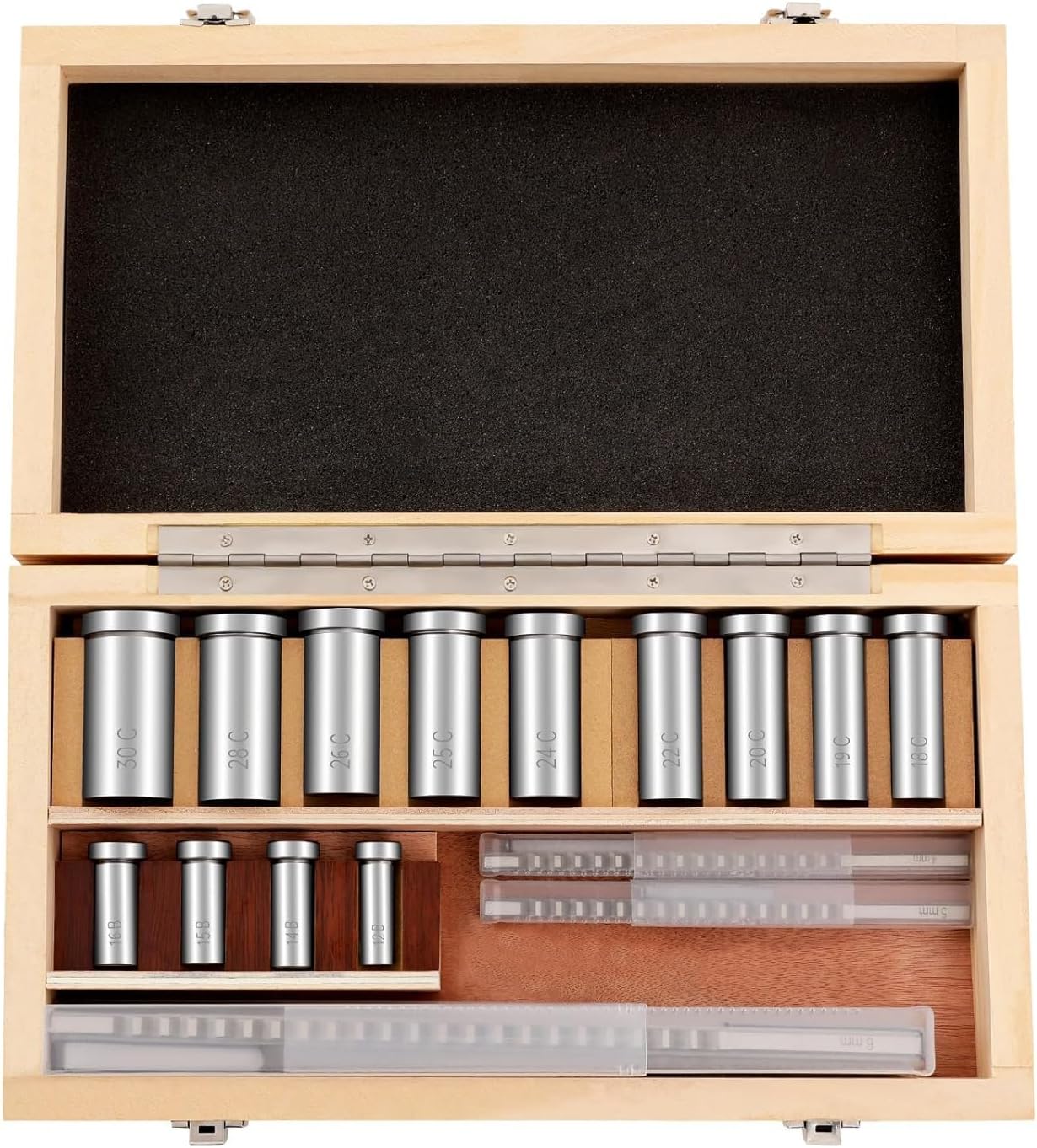 22 Pcs High Speed Steel Keyway Broach Set with Fitted Box – Includes 4 Broaches, 5 Shims, 3 Bushings for Precision Mechanical Processing & Mold Making Tools