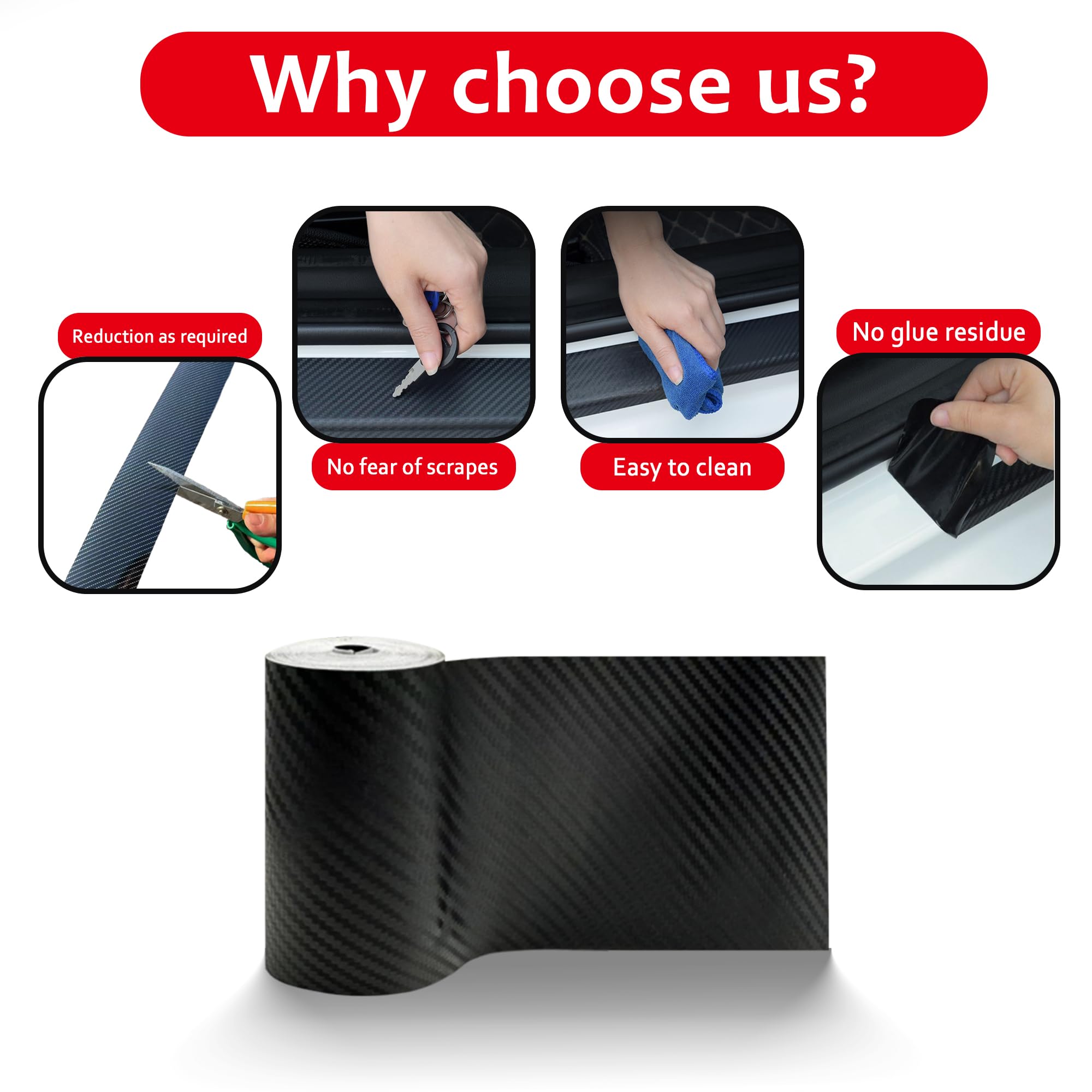 Cinta Adhesiva De Fibra De Carbono 5cm X 10m - Protección Bordes Puertas Coche, Bicicleta
