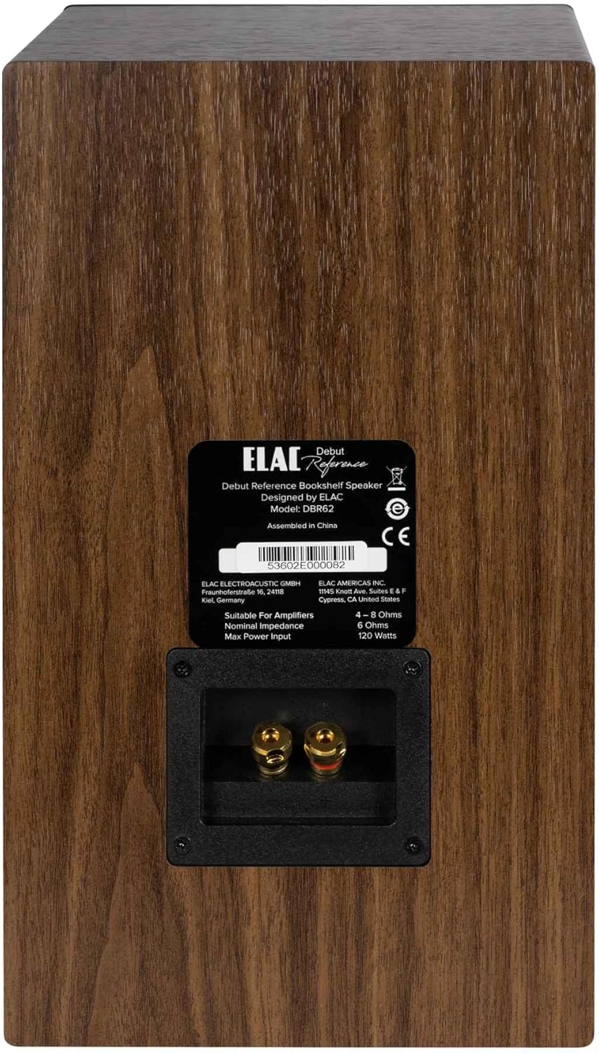 ELAC Debut Reference B6.2 Bookshelf Speakers - (Pair) Black Baffle, Walnut Cabinet - Image 7