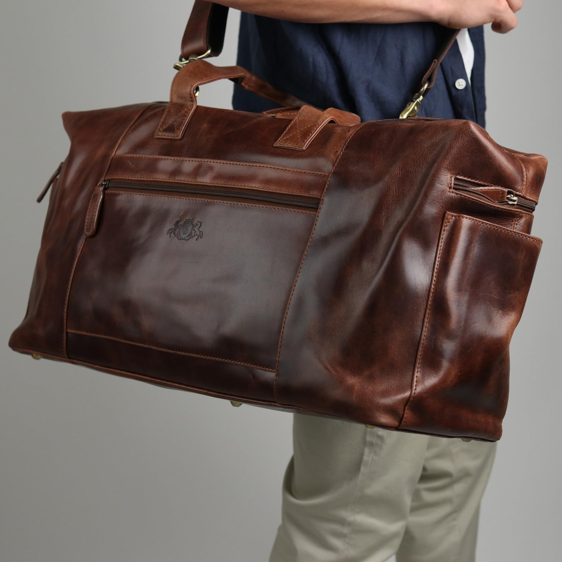 SID & VAIN Bolsa de Viaje Grande XL Cuero I Bolso de Deporte Fin de Semana I Maletín Viaje Weekender, Equipaje de Mano Cabina Bristol Side marrón Hecho a Mano
