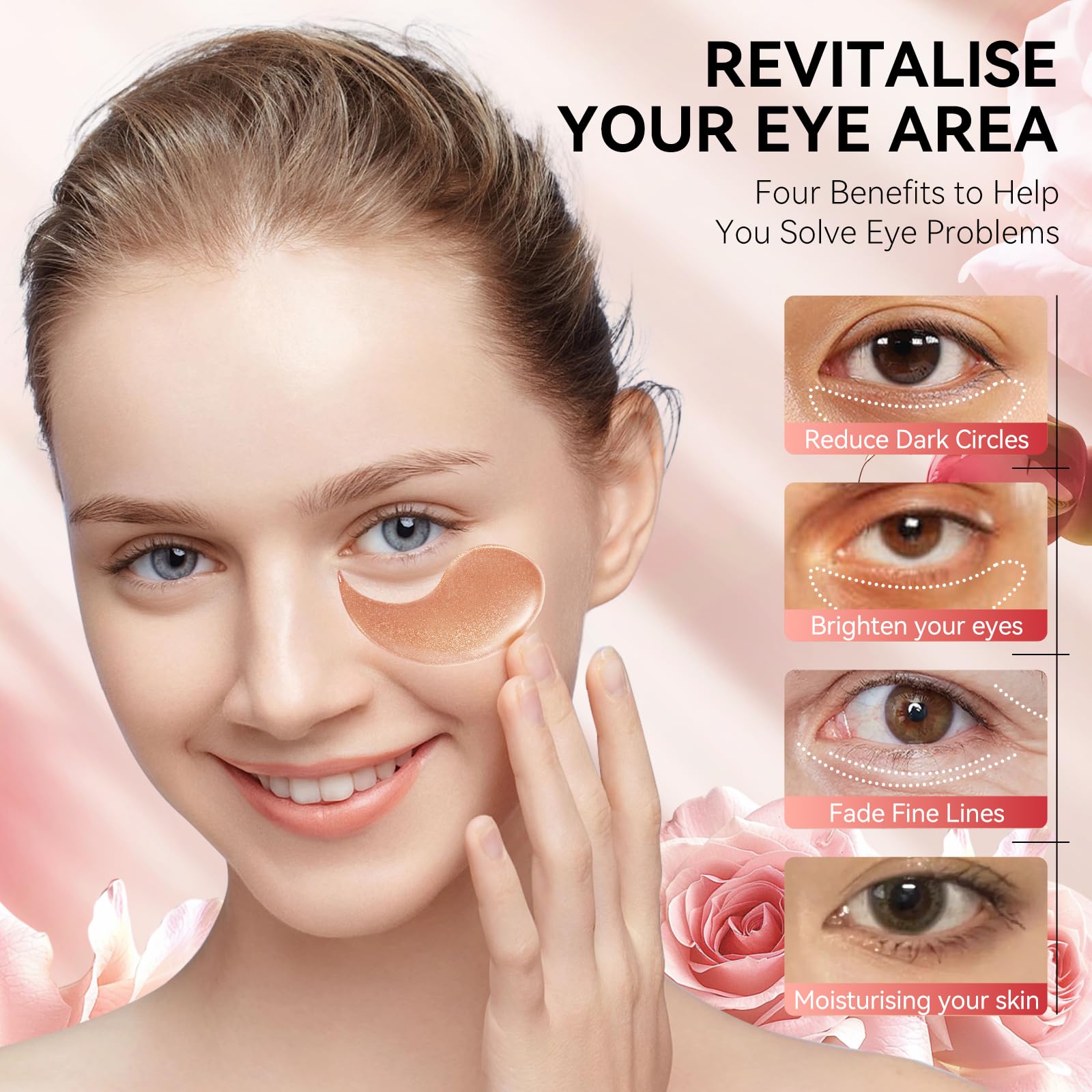 BREYLEE Aloe Vera Eye Masks– 60 Pcs - Puffy Eyes and Dark Circles Treatments – Look Younger and Reduce Wrinkles and Fine Lines Undereye, Improve and Firm eye Skin - Pure Natural Material Extraction: pink