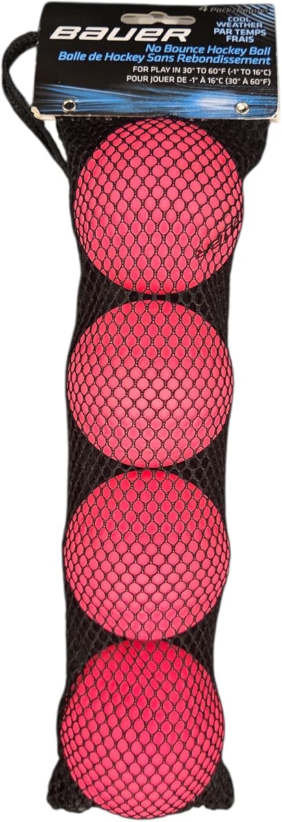 Bauer Hockey No Bounce Street Hockey Balls, Pack of 4 (Pink (Cold Weather))