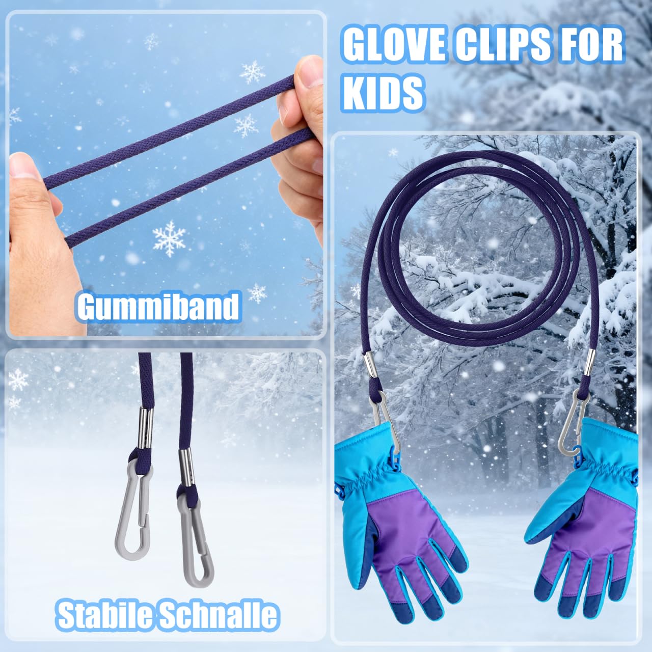 TEHAUX Clips pour Moufles D'enfants, Perte Corde pour Corde d'hiver Élastique Clips pour Et Manteaux, Attaches Élastiques pour D'hiver pour Bébés Et Tout-petits