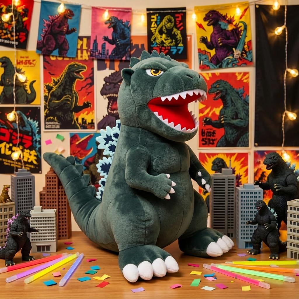 16.5in Monster Kaiju Godzi-Dinosaur Plush, Soft Stuffed Giant Monster Doll, Classic Movie Style Plushie for Adults, Collectors, and Home Decor