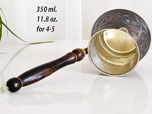 Miniatura 3 de Cafetera turca de cobre, cafetera turca griega árabe con mango de madera, cafetera para estufa, olla de cobre premium hecha a mano para 5-6 personas