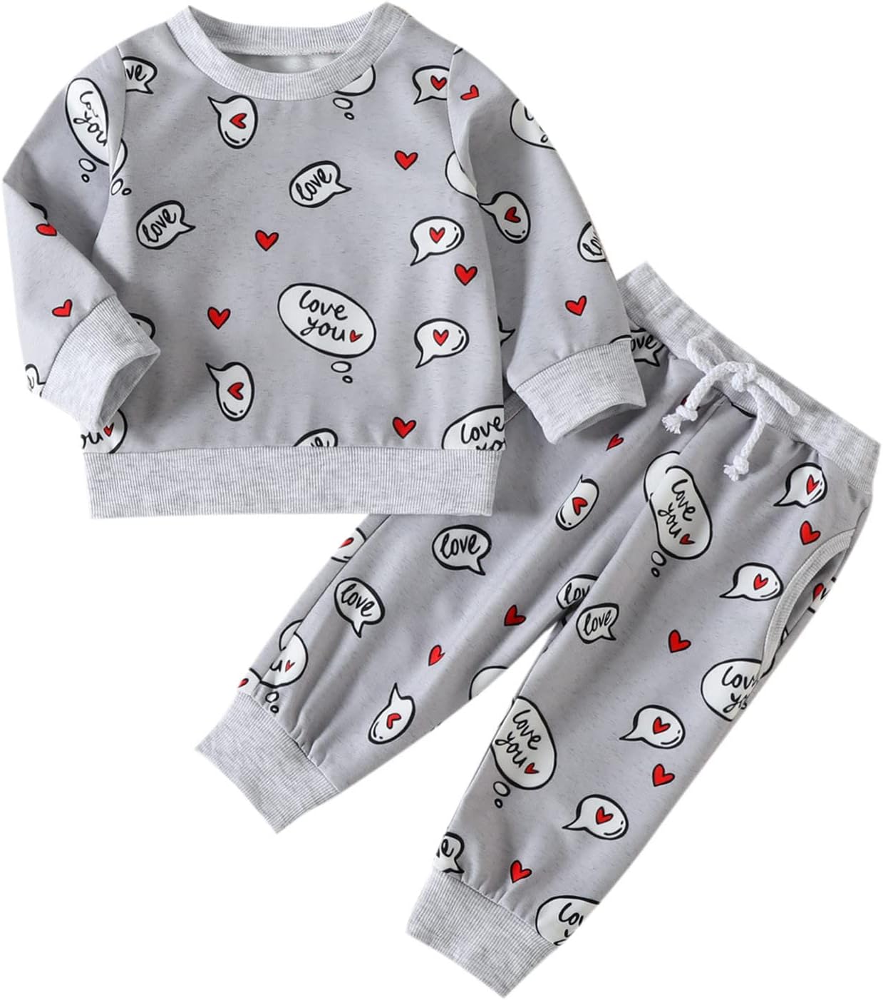 Tenue de Saint-Valentin pour bébés filles, sweat-shirt à manches longues avec lettres imprimées cœur, pull, haut, pantalon de survêtement, ensemble de vêtements à la mode pour le printemps et l&rsquo;été