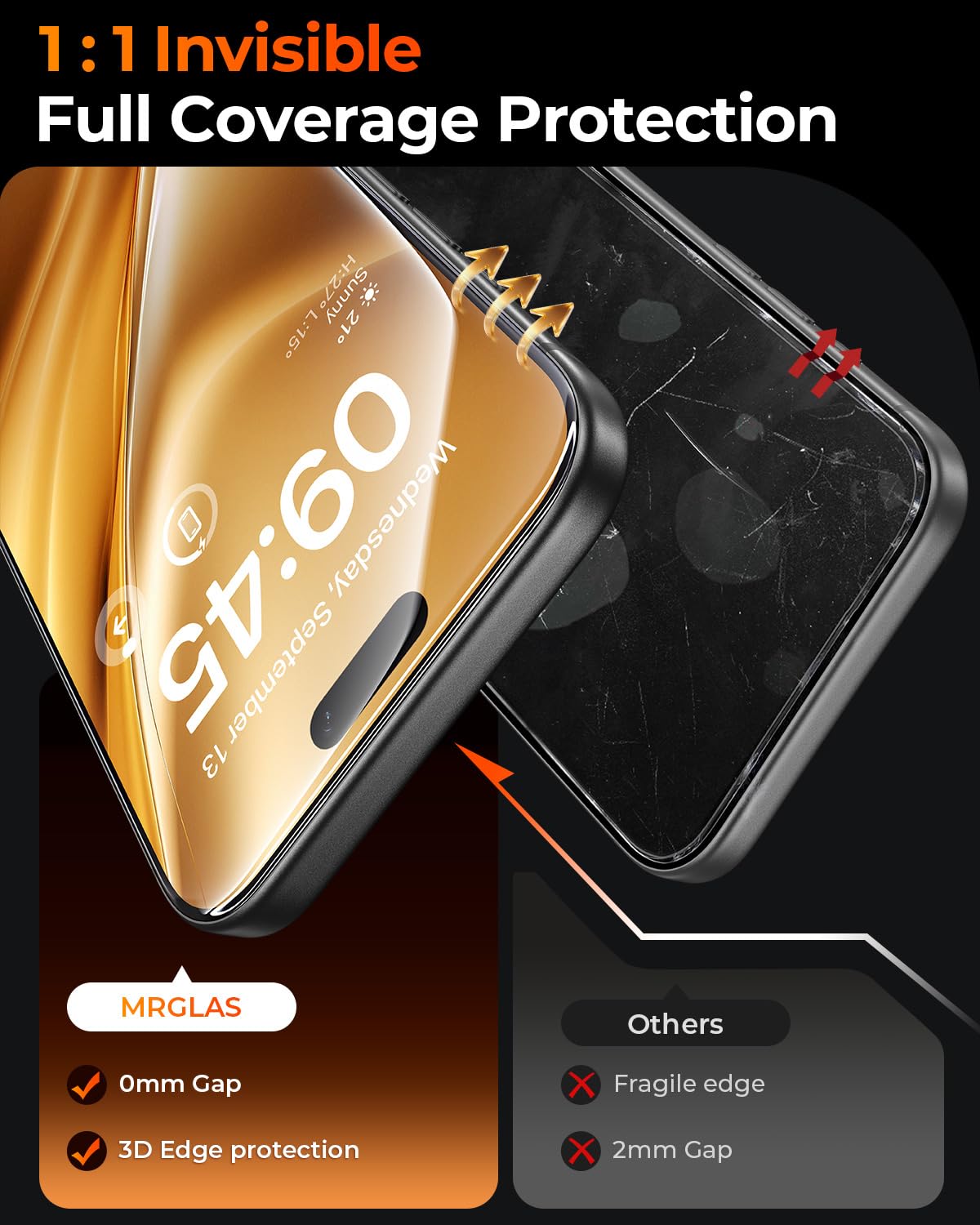 MRGLAS Armadura superior 9H mejorada: paquete de 4 protectores de pantalla para iPhone 16 Pro [n.° 1 de grado militar inastillable] [kit de alineación automática] vidrio templado para 16 Pro de 6.3