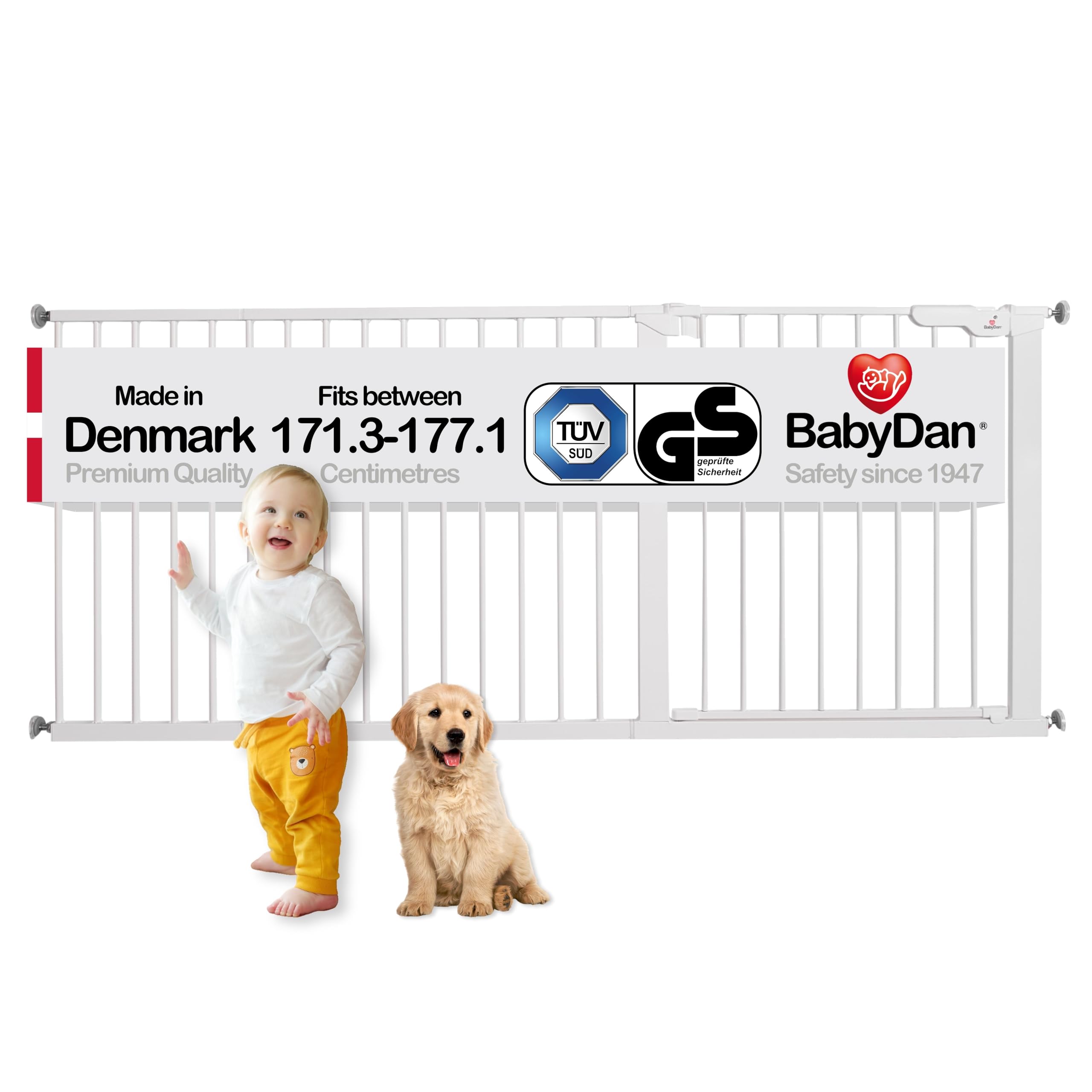 BabyDan Premier, Pressure Fit Stair Gate, 73.5-93.3 cm, Baby Gate/Safety Gate, Metal, White, Made in Denmark - (Pet Gate/Dog gate) — view 28
