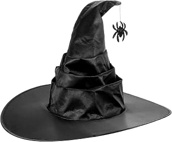 Grevosea Witch Hat for Women, Halloween Costume Black Witches Hats with Dangle Fringe Cosplay Accessories for Costume