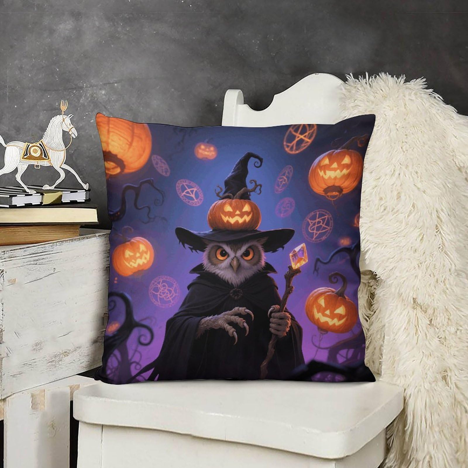 FodPand Boho Farmhouse Halloween Owl Pumpkin Pillow Covers with Hidden Zipper 20x20 Soft Plush Cushion Cover Decorative Throw Pillow Cases for Couch Bed Sofa Living Room Indoor Outdoor Home Decor