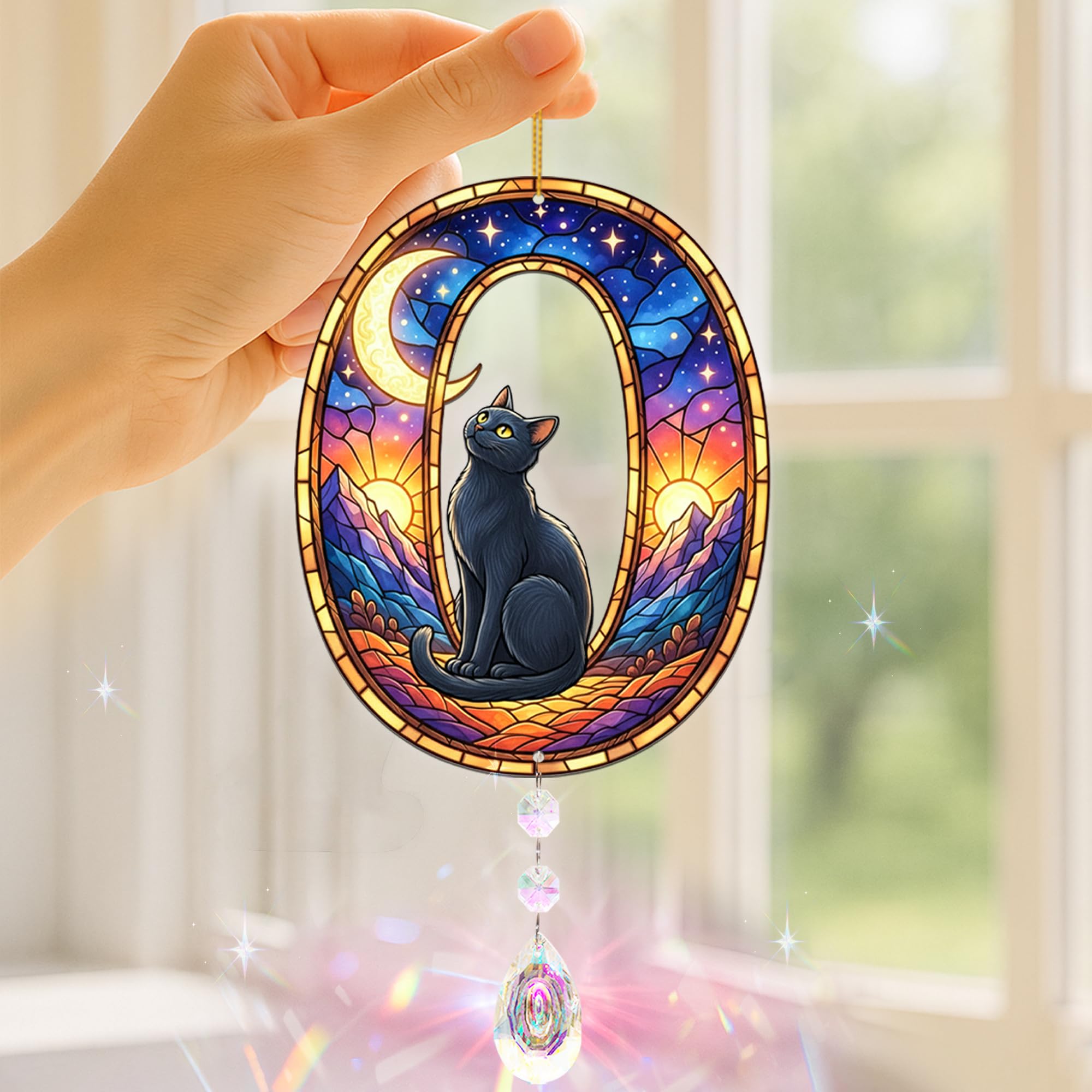 Attrape-soleil en cristal cadeau personnalisé chat noir O