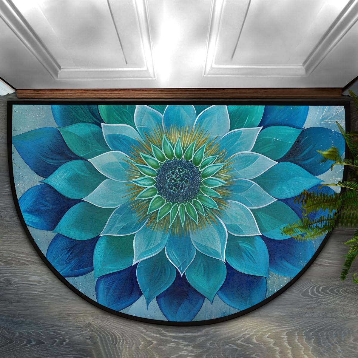 Mandala Pretty Ethnic Flower Half Round Door Rug Indoor Entrance Washable Half Circle Area Rugs Non Slip Half Moon Rug Semi Circle Bathroom Mat Floor