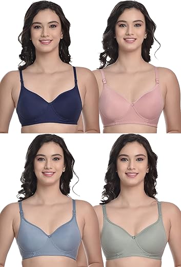 MiEstilo Women’s Cotton Blend Lightly Padded Wirefree T-Shirt Bra Combo