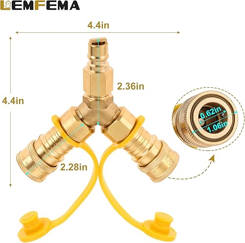 Miniatura 2 de Adaptador de conexión/desconexión rápida de gas natural con divisor en Y de 3/8 pulgadas, adecuado para sistemas de gas natural o propano de baja