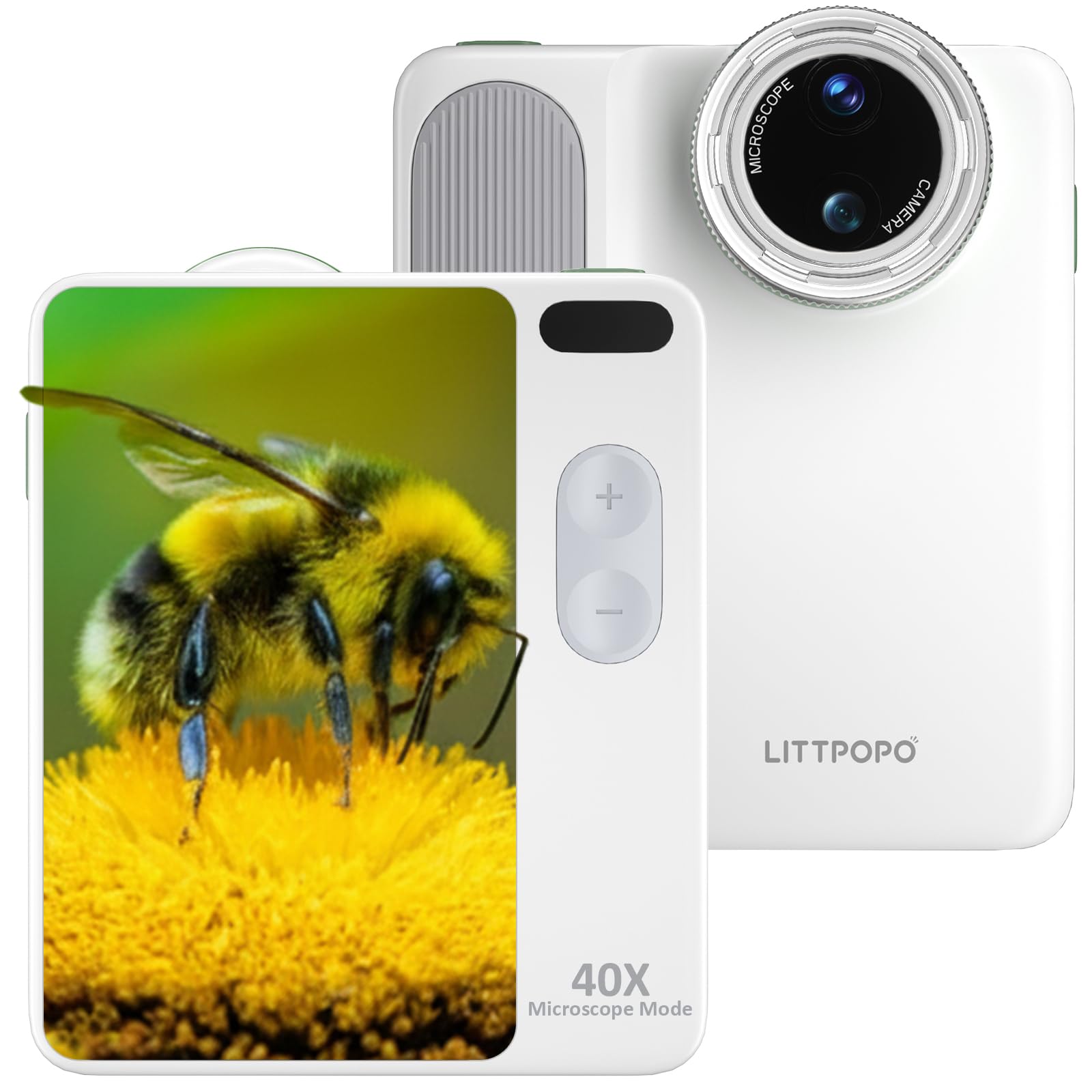 LiTTPOPO MicroCam X1 V2 Digital Camera with 40X Microscope Mode, White