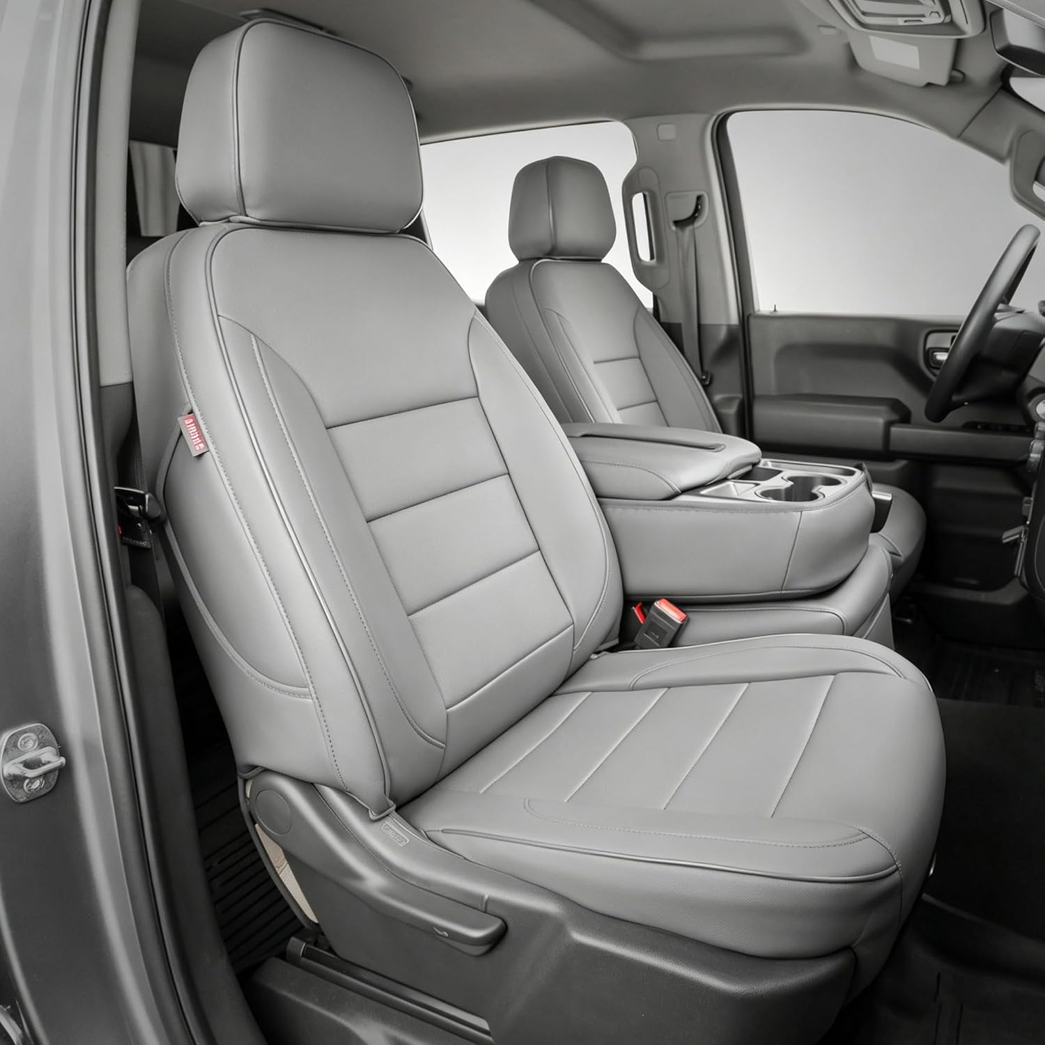 coverdream Silverado Seat Covers for 2019-2026 Chevy Silverado & GMC Sierra 1500/2500/3500 CrewCab w/Rear Seat Storage Pickup Seat Cushion,Waterproof Faux Leather Truck Seat Protector(Full Set,Grey)