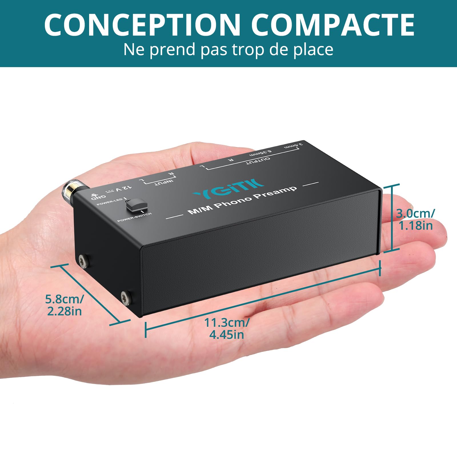 Préampli Phono Mini Préamplificateur Phono M/M avec Adaptateur DC 12V Stéréo Métal à Faible Sortie pour RCA Entrée & Sortie 1/4" TRS Préamplificateur de Tourne-Disque