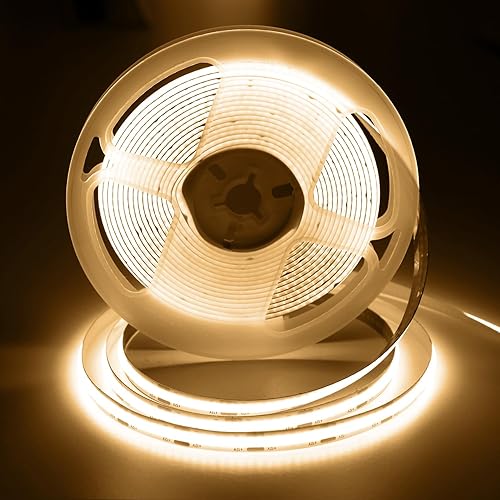 Miniatura 1 de Tira de luces LED COB de 12 V, blanco cálido, 3000 K, 16.5 pies16.4 ft, CRI 93+ luces LED COB, 320 LEDM, tira de luces flexibles regulables para