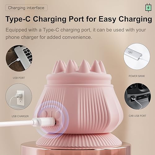 Miniatura 7 de Mini masajeador eléctrico de silicona para el cuero cabelludo y el cuerpo con ventosa, 4 cabezales de masaje, vibración recargable y calor,