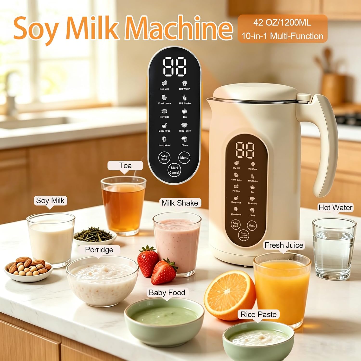 Upgraded 10-in-1 Smart Soy Milk Maker, 40oz Large Capacity Nut Milk Maker for Almond, Oat, Soy, Juice, Soup Maker & Milkshake, with Delay Start/Keep Warm/Self Cleaning