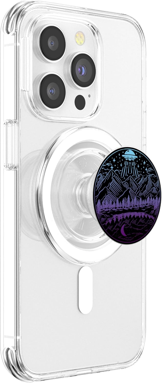 PopSockets Galaxy UFO Abduction Space Astronaut Nature Lake Moon Alien PopSocket for MagSafe Compatible with iPhone 12, 13, 14 Series (Clear)