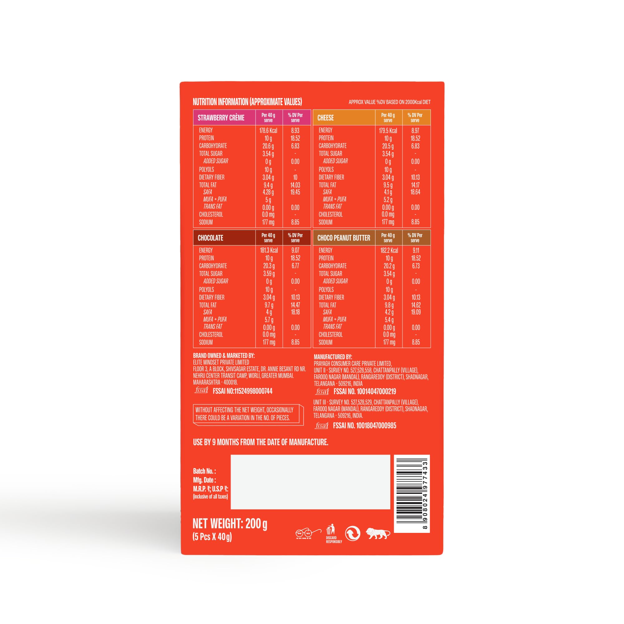 SuperYou Assorted Protein Wafer Bars (Pack of 5)|10g Protein, 3g Fiber, No Added Sugar|Yeast Fermented |Energy Bars|Crunchy Wafer Bar|100% Vegetarian|No Palm Oil|200g — Amazon image 2