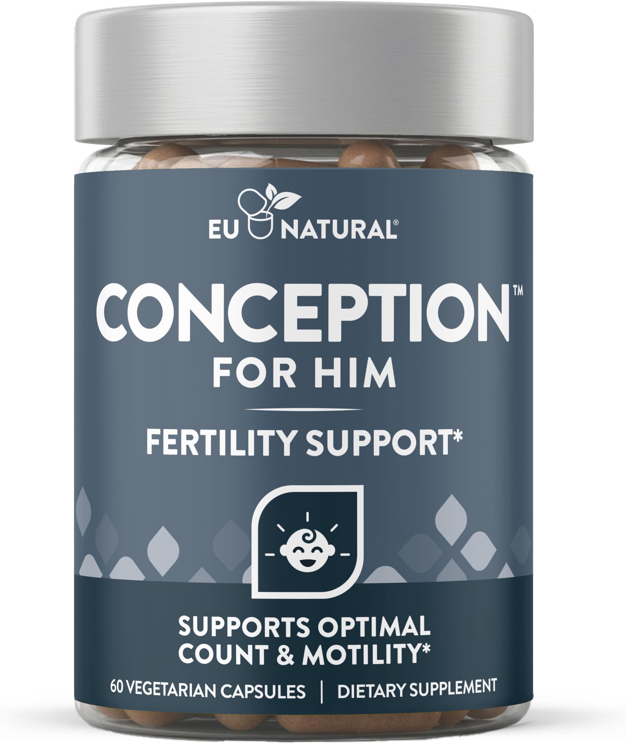 Eu Natural Conception for Him - Male Fertility Supplements with Ashwagandha, Folate & Zinc - Sperm Count, Motility & Strength Support - Fertility Support for Men, 60 Vegetarian Capsules