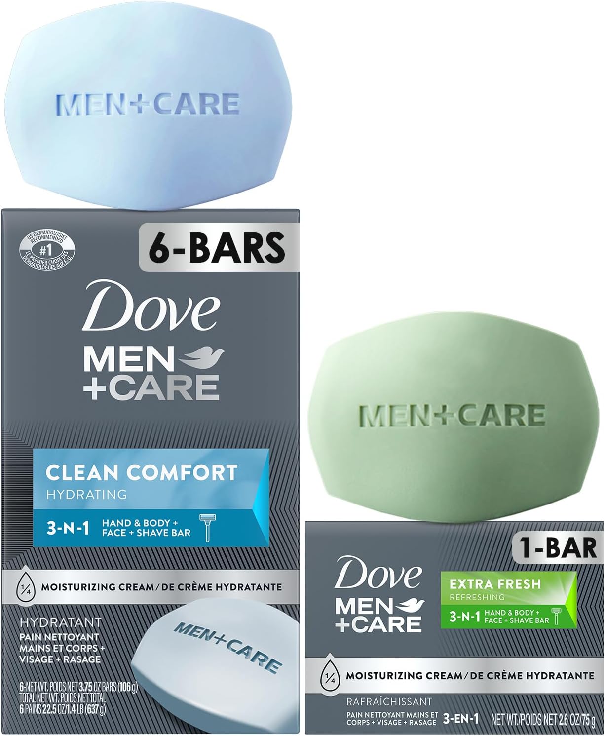 Men Care Body + Face Bar Soap, Clean Comfort Mild Formula, 3.51 oz (100g) - 4 Bars4
