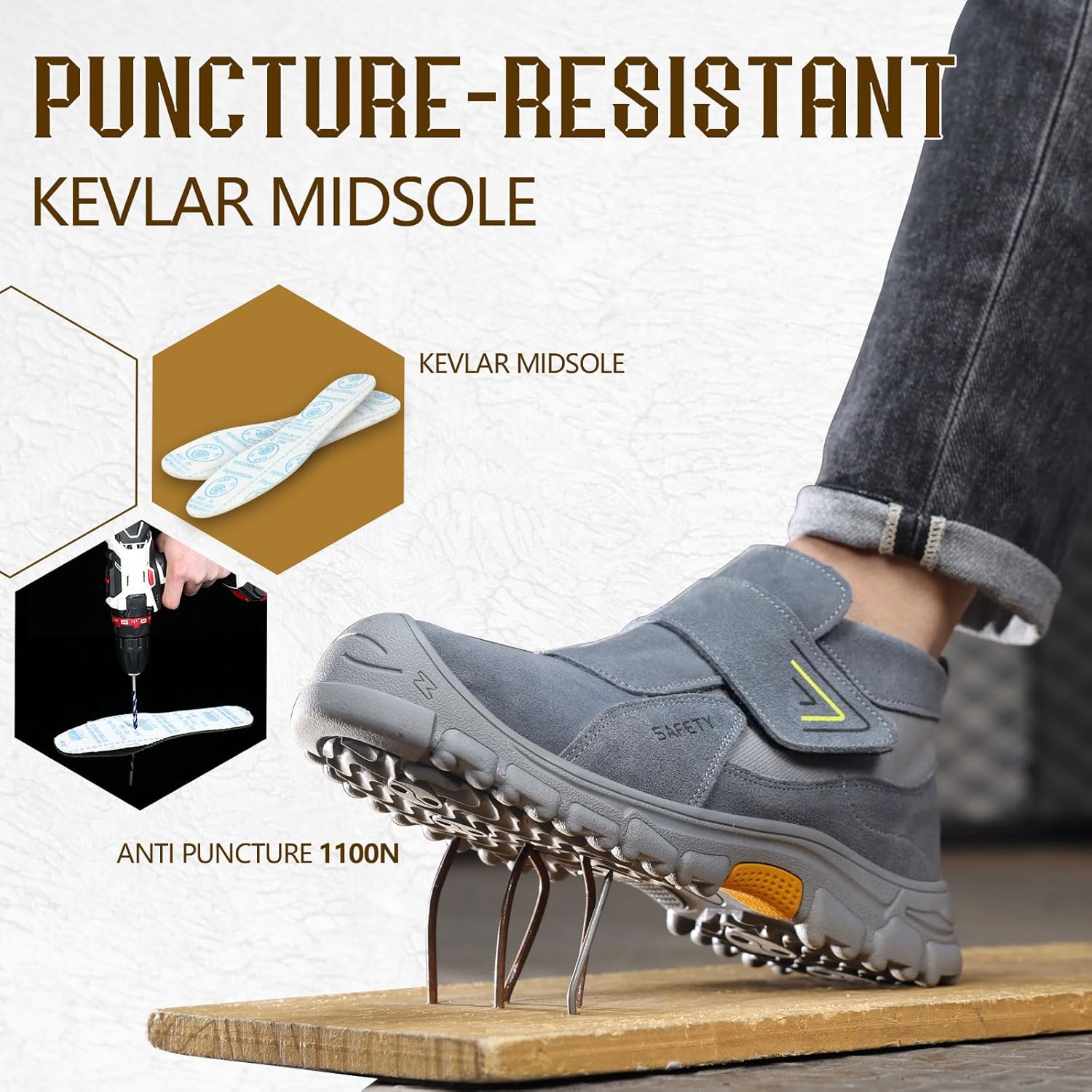 GLANOUDUN Steel Toe Boots for Men Slip on Work Boots for Men Comfortable Safety Boot Indestructible Construction Footwear Laceless Men's Steel Toe Shoes Mid Top Work Shoes - Image 4