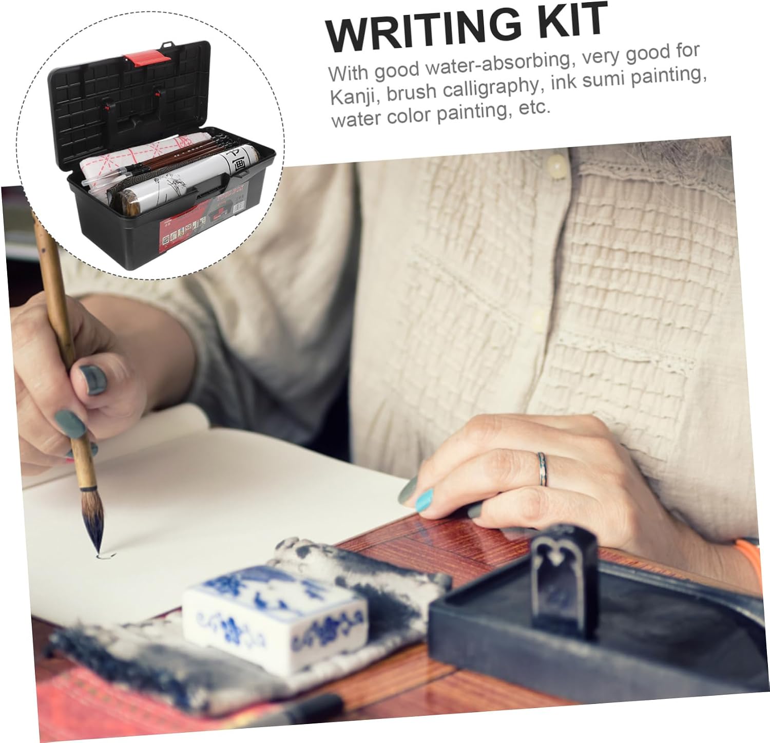KONTONTY Calligraphy Kit for Beginners Reusable Writing Cloth Lightweight Design Suitable for Kanji Brush Calligraphy Practice Tool Set