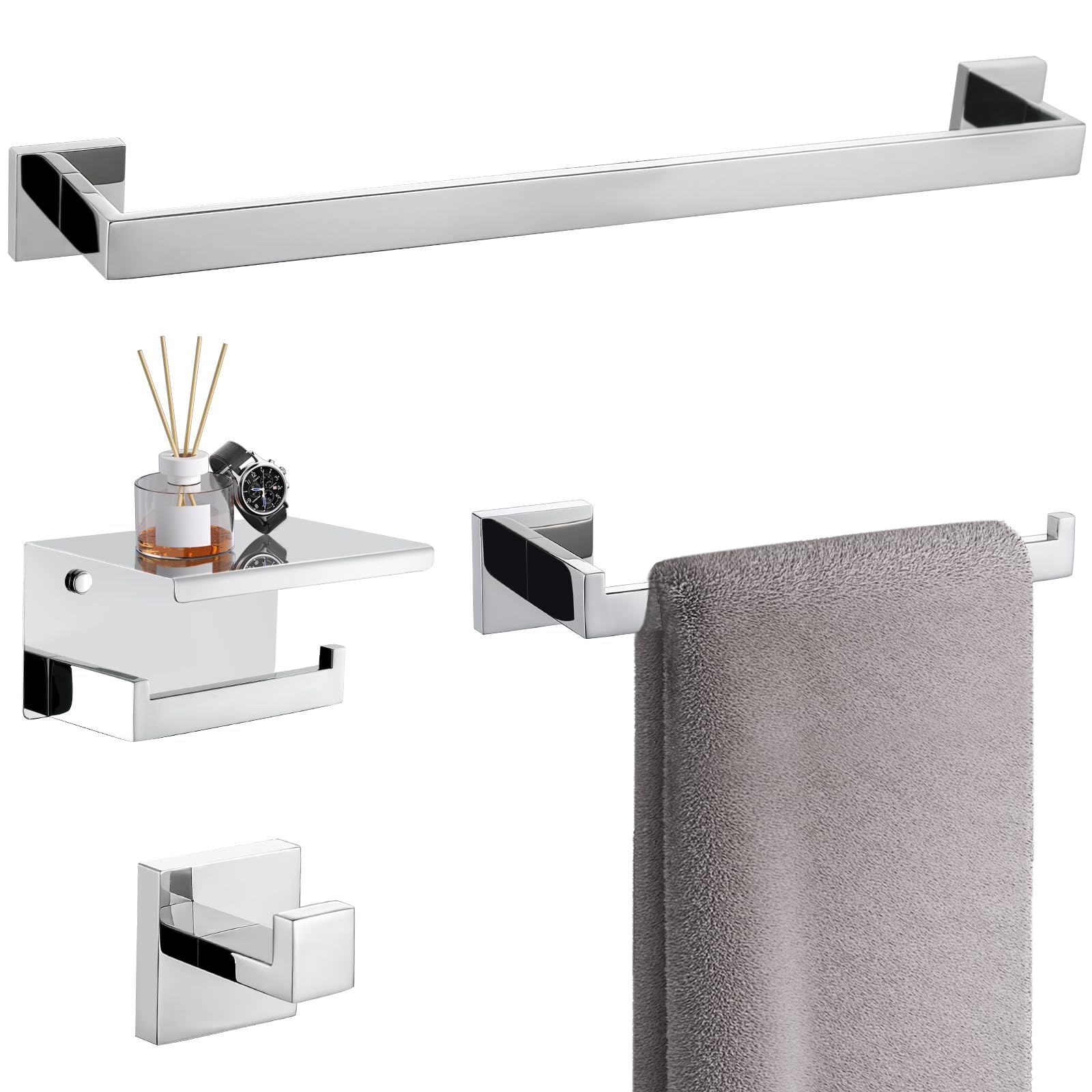 Quincaillerie de salle de bain en acier inoxydable chromé pour mur de douche