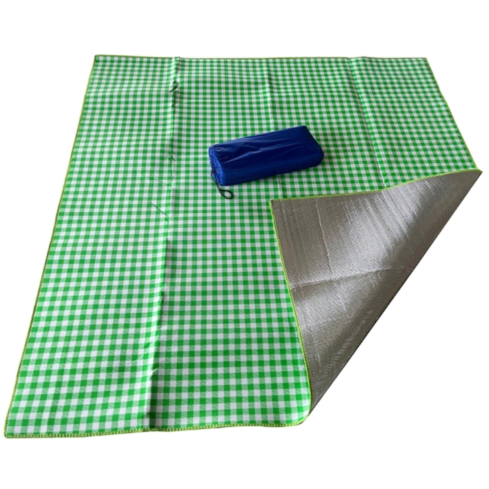 Folia aluminiowa + koc piknikowy z bawełny perłowej | Wielokolorowy 2 x 2 m / 6,56 x 6,56 ft Na piknik, kemping, plażę, podróże i koncerty(Green)
