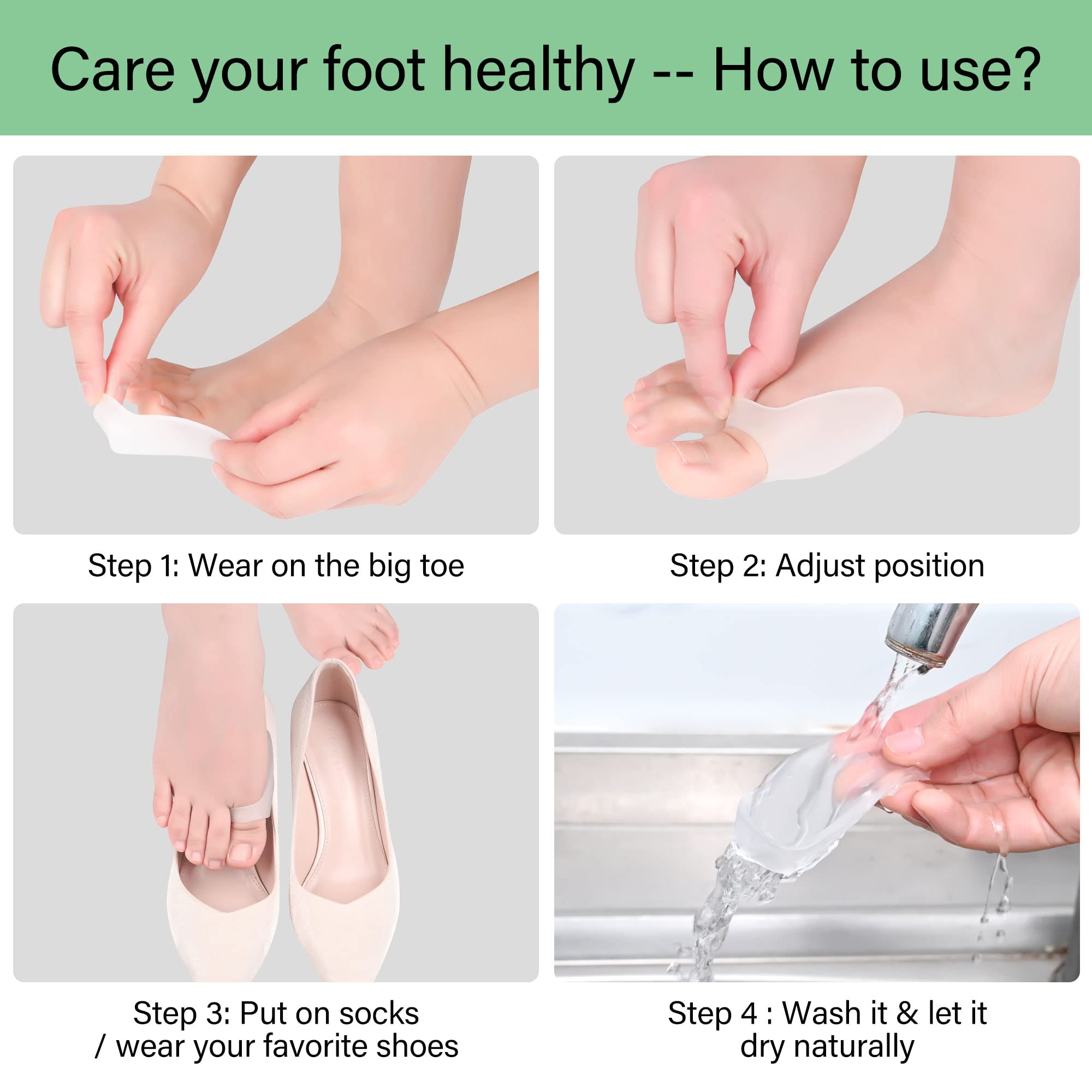 8 cuscinetti protettivi in gel per alluce valgo, protezioni per alluce valgo e alluce valgo, per uomini e donne, per alleviare il dolore e prevenire vesciche, sfregamenti e calli, prenditi cura