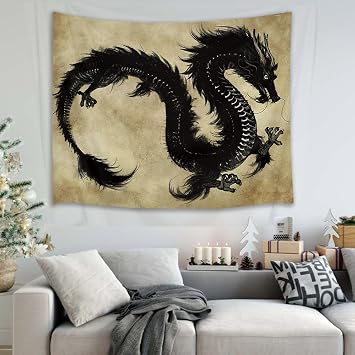 LB Dragon Tapestry Psychedelic Black Dragon Wall Hanging Bohemian Tapestries for Bedroom Living Room Dorm Party Wall Decor,59Wx51H inches
