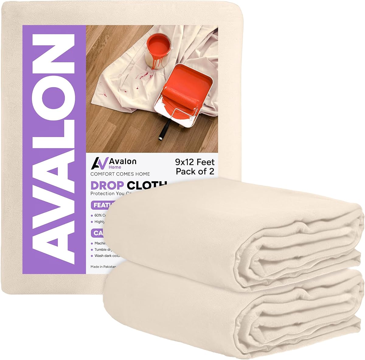 Paño de lona para pintar, 9 x 12 pies, paquete de 2 paños de pintura para pintores de 8 oz, lonas de lona multiusos para protección de pisos y muebles, tela de algodón reciclado