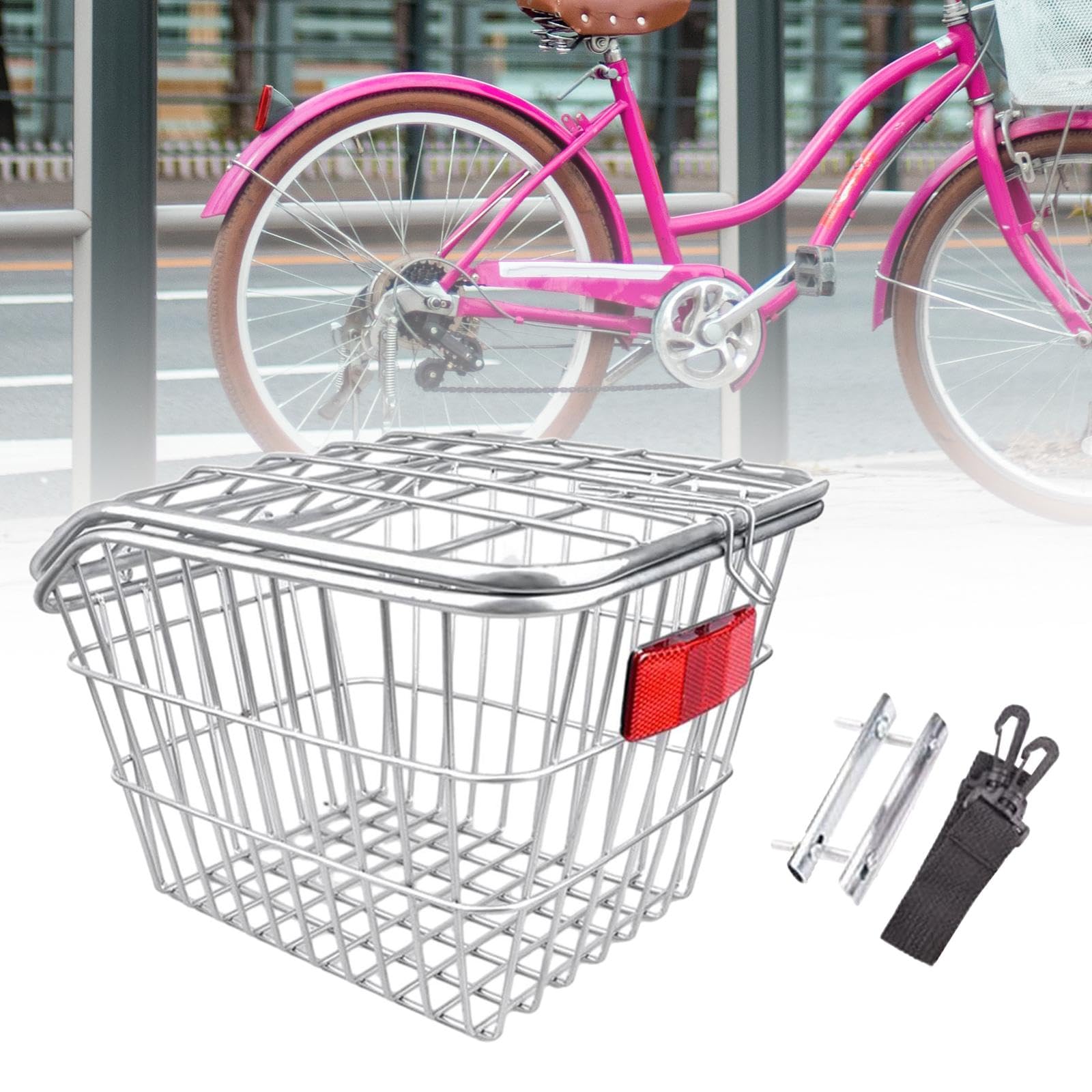 ピンク 自転車 メッシュバスケット付き Amazon | STARTIST リアバイクバスケット 自転車ワイヤー