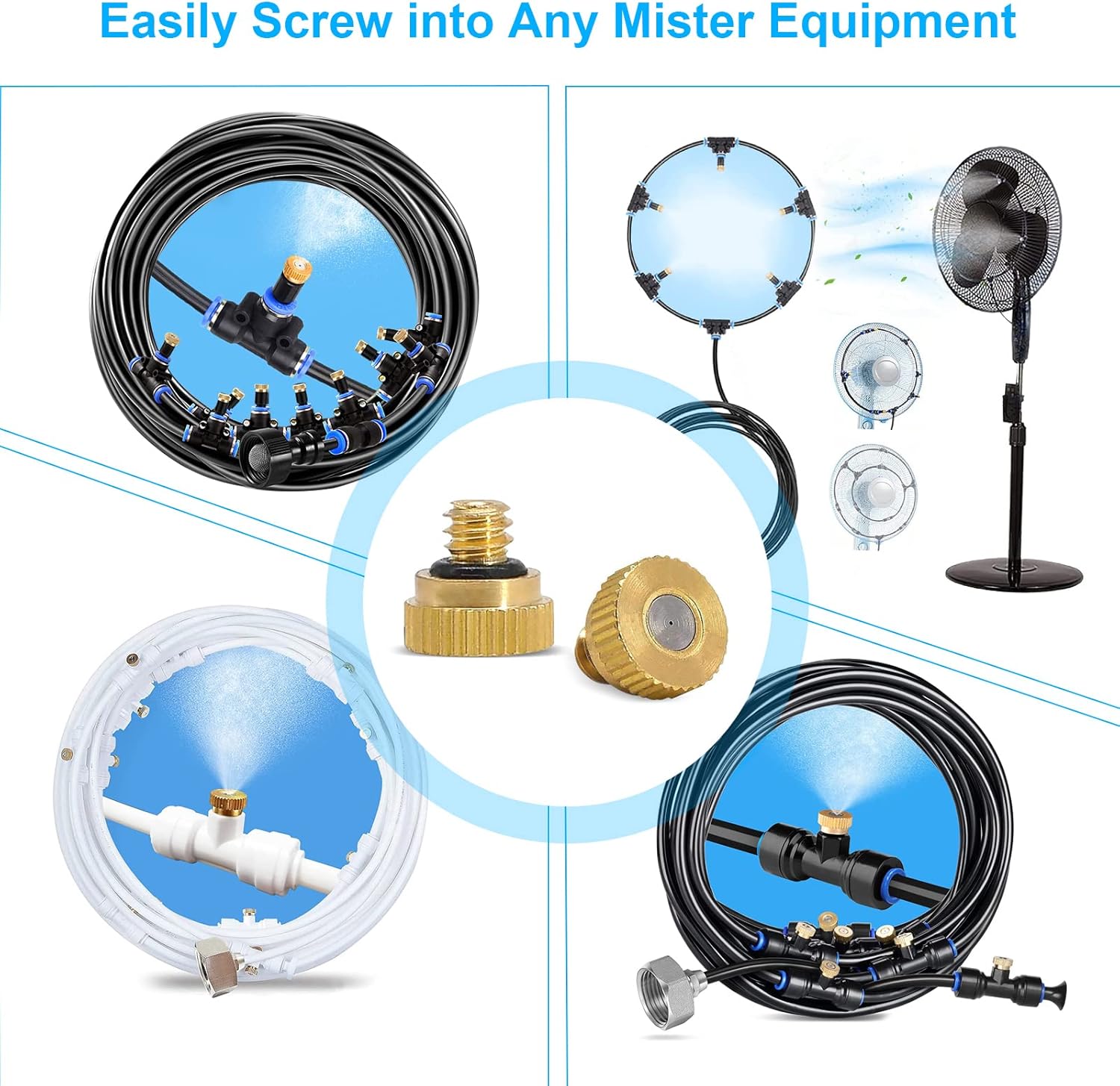 Outdoor Misters System for Outside Patio, 65FT Misting Hose + 20pcs Brass Nozzles. Mister Cooling System. Water Mist Hose for Backyard, Garden, Umbrella, Canopy, Pool, Gazebo. Kid Trampoline Sprinkler