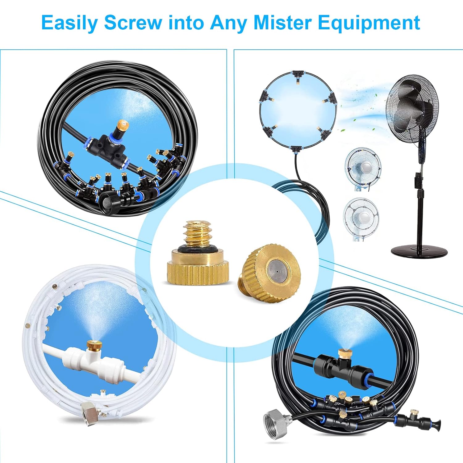 Misting Cooling System w Filter,50FT+20Pcs Brass Mister Nozzles