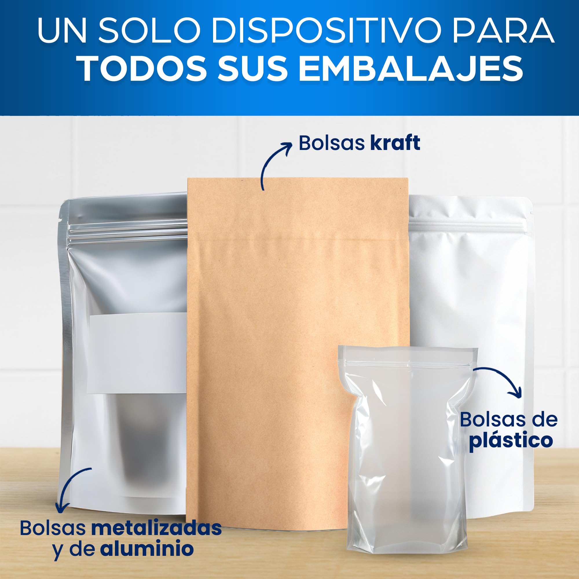 Máquina de sellado de 200 mm, sellador térmico profesional para bolsas de plástico, aluminio, kraft - termoselladora con 8 resistencias