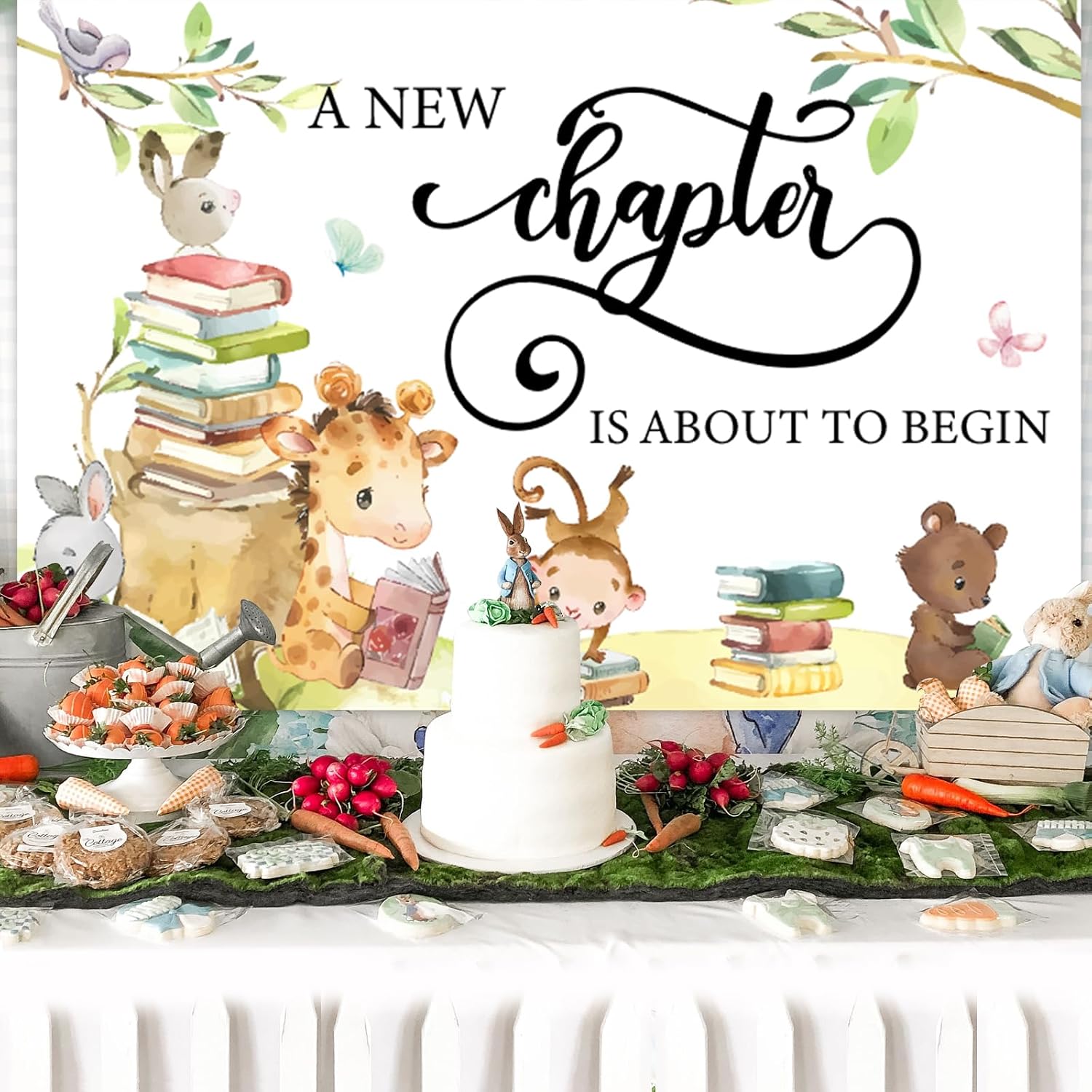 7x5ft Storybook Baby Shower Backdrop - A New Chapter Is About To Begin Decorations, Forest Animal Party Supplies