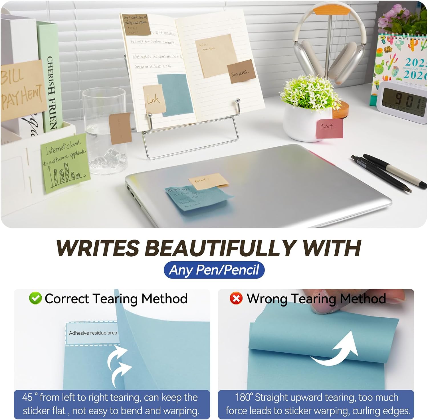 Sticky Notes 3x3in + 2x1.5in Small Sticky Note, 12 Pack 6 Colors Self-Sticky Note Pads | Sticks Strong & Removes Clean | Recycled Paper Cute Sticky Notes to School Supplies, Office Products image 5