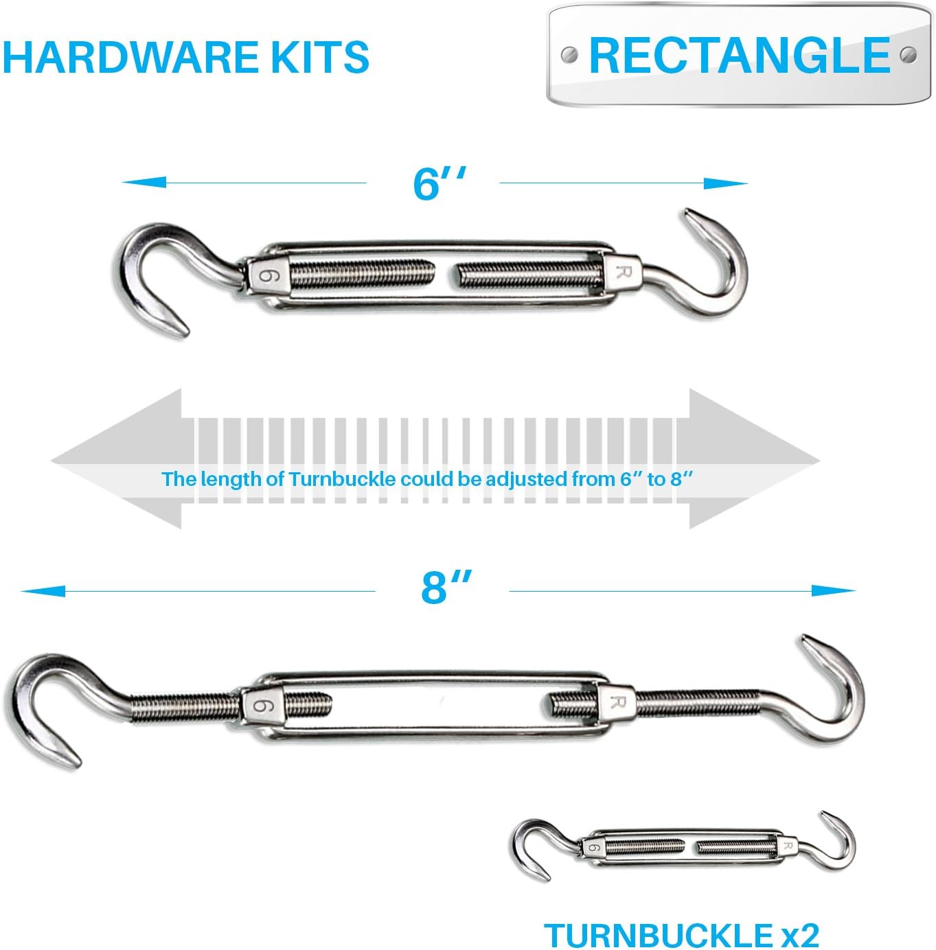 Patio Paradise Heavy Duty Shade Sail Hardware Kit for Square and Rectangle Sun Shade Sail Installation - 6 Inch…